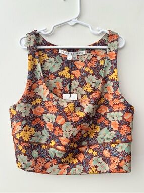 Veronica Beard Orange Floral Crop Camisole with Mint Accents